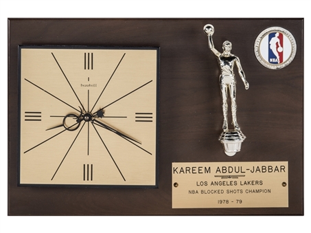 1978-79 NBA Blocked Shots Average Champion Presentation Clock Awarded To Kareem Abdul-Jabbar (Abdul-Jabbar LOA)